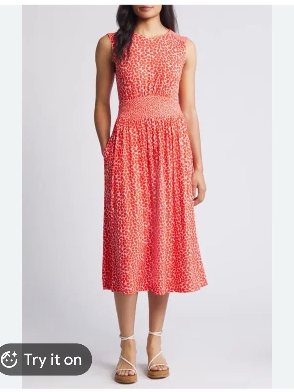 Boden Thea Botanical Sprig Print Sleeveless Midi Swing Dress Red Printed Sz 8